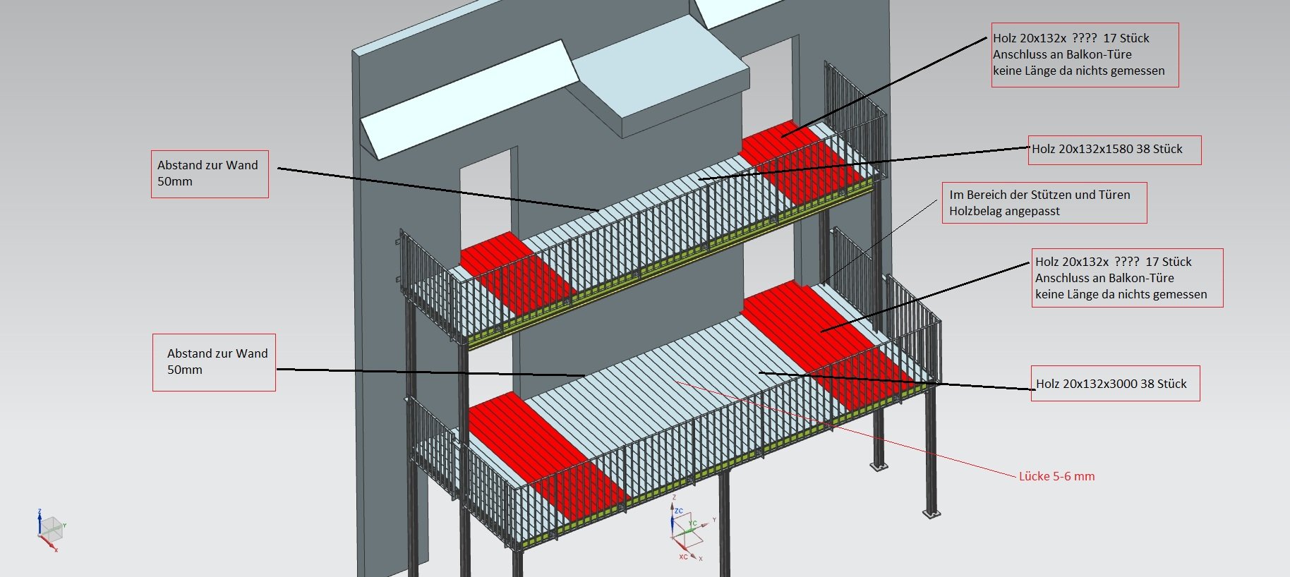 3D-Rendering mit berechnetem Holzbelag-Layout